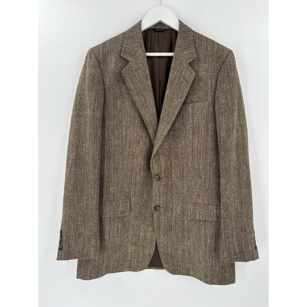Walter Morton Vintage Suit Jacket Mens 41L Brown Tweed Wool Silk Linen Button